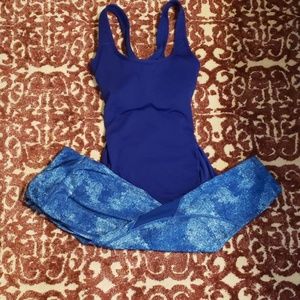 Athleta blue workout top/ So brand yoga capri
